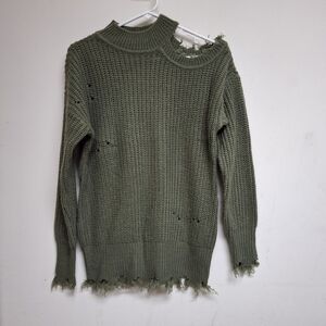 Full Circle Trends Distressed Sweater Size Small Olive Green Torn Top